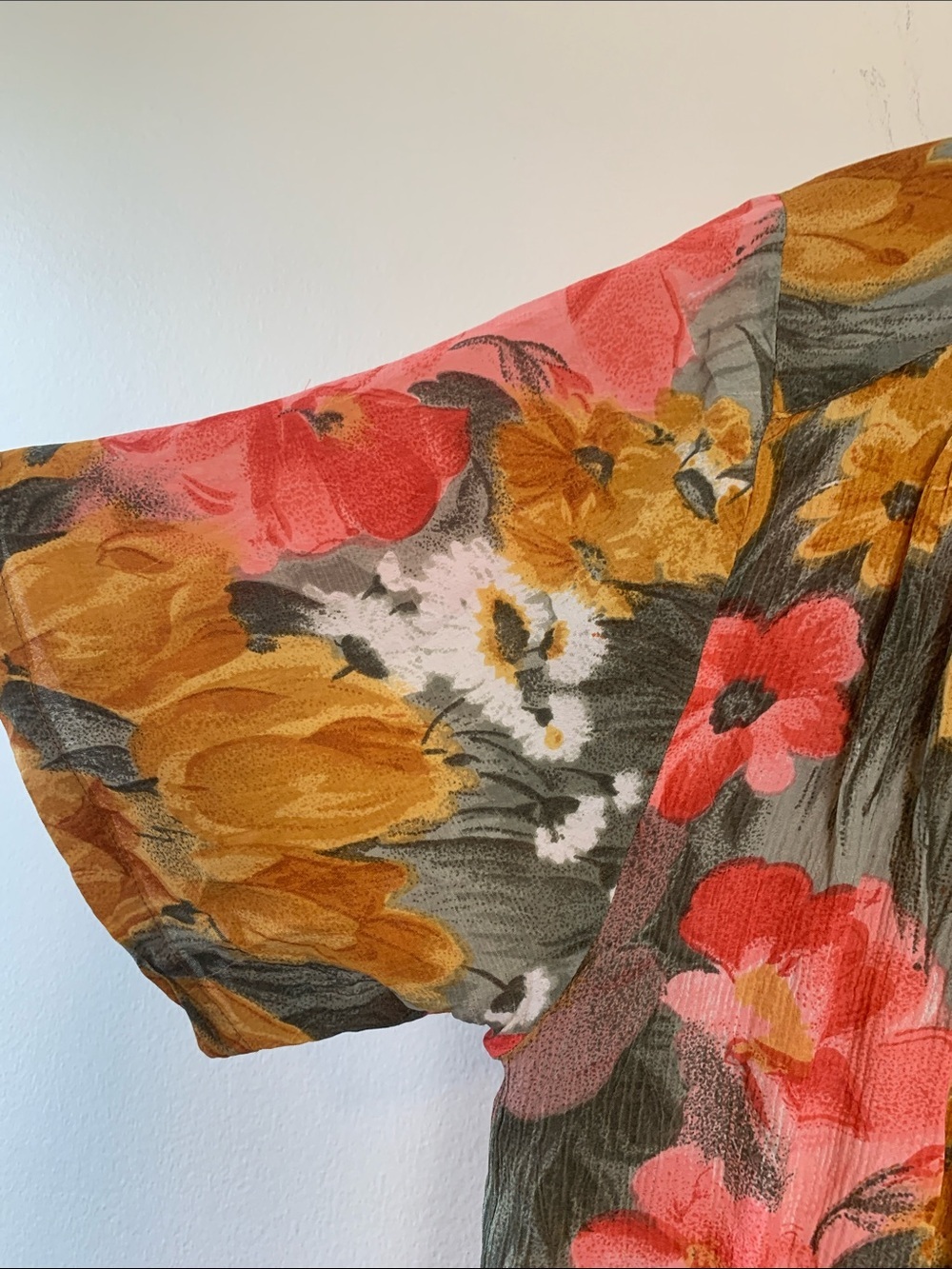 Vintage Rare Mango Bright Floral Top or Dress in Mustard w Coral & Green - Picture 6 of 17